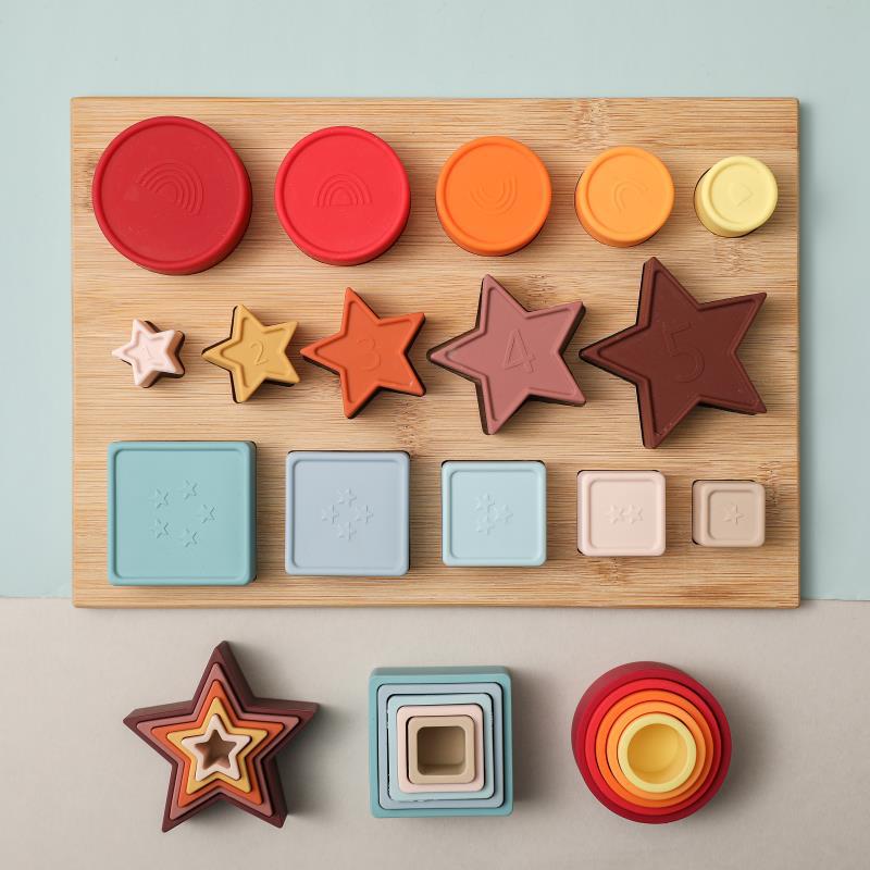 Baby Early Education 3D Silicone Puzzle Building Blocks And Stacking Board - 0 - LumeraKids