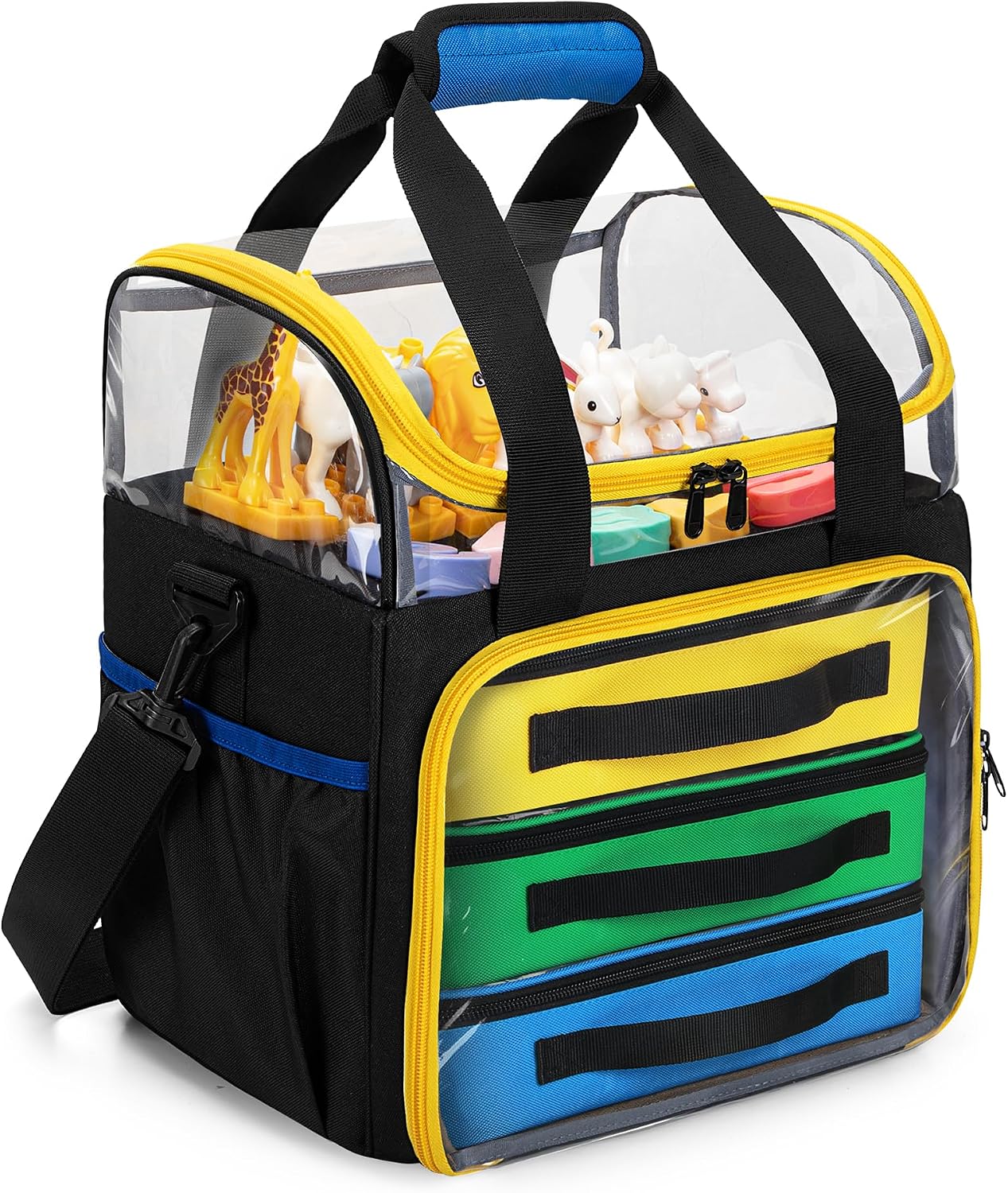Rexmica – Lot de 4 Sacs de Rangement Jouets | 1 Grand + 3 Petits | Double couche & fenêtre transparente | Briques & LEGO - LumeraKids