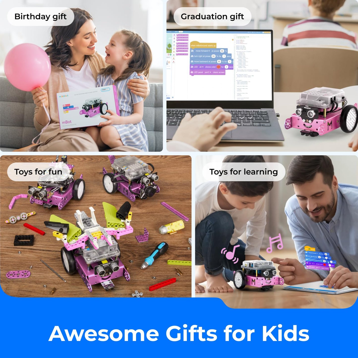 Kit Robot Makeblock mBot avec Boîte de Codage Scratch – Projets STEM pour Enfants 8-12 ans | Programmation Scratch & Arduino