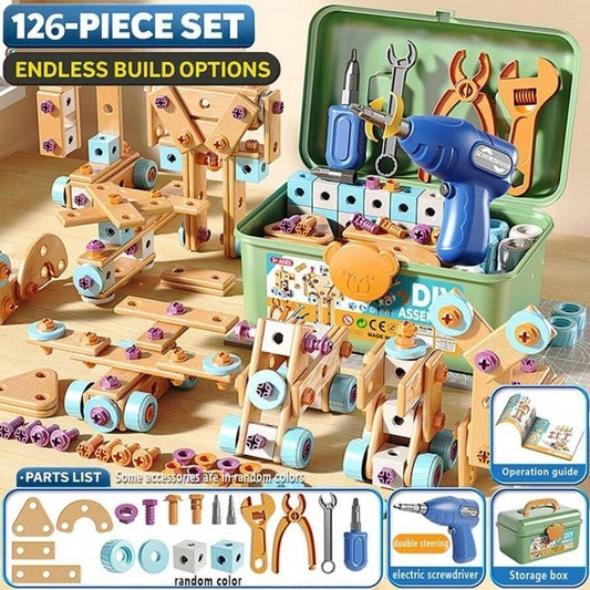 126-Piece Creative Wooden Construction & Tool Set Early Education Pretend Play Toy - 0 - LumeraKids