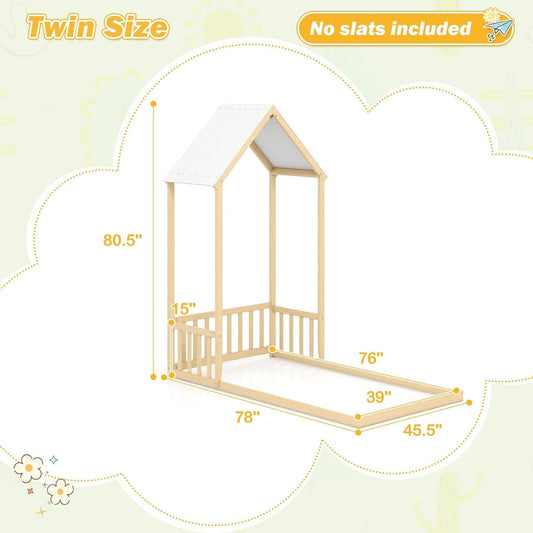 Twin Size Montessori Floor Bed Natural Solid Wood Frame - Playhouse - LumeraKids