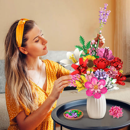 Flower Bouquet Building Set, Valentines Day Botanical Building Block Toy 1464 PCS, 18 Flowers Rose Sunflower Home Plant Decor, Birthday Gifts For Adults Women Boys Girls - 0 - LumeraKids