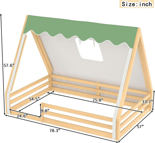 Full Size Premium Montessori Solidwood Floorbed Canopy - Playhouse - LumeraKids