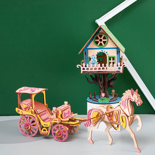 Puzzle 3D en bois à assembler – Carrousel, Carrosse, Phonographe | Jouet éducatif 7-14 ans - 0 - LumeraKids
