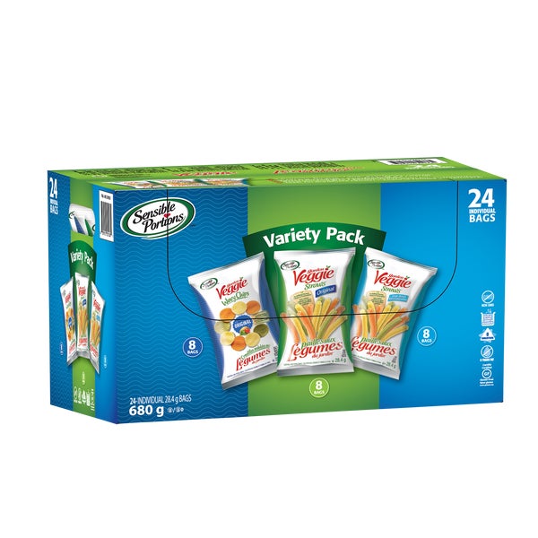 Garden Veggie Straws Variety Pack - 4 Cases x 24 Bags x 28 g - Sensible Portions - Canadian Distribution - Ships Free Within Canada on Orders Above CAD $199