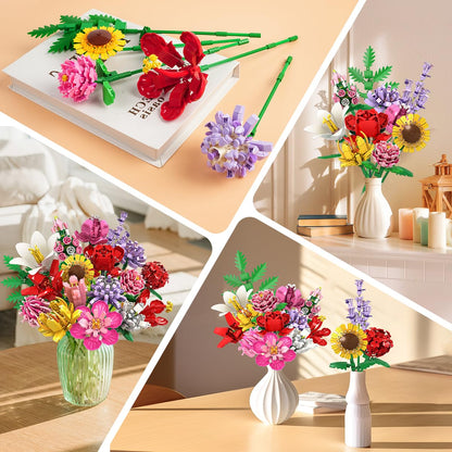 Flower Bouquet Building Set, Valentines Day Botanical Building Block Toy 1464 PCS, 18 Flowers Rose Sunflower Home Plant Decor, Birthday Gifts For Adults Women Boys Girls - 0 - LumeraKids