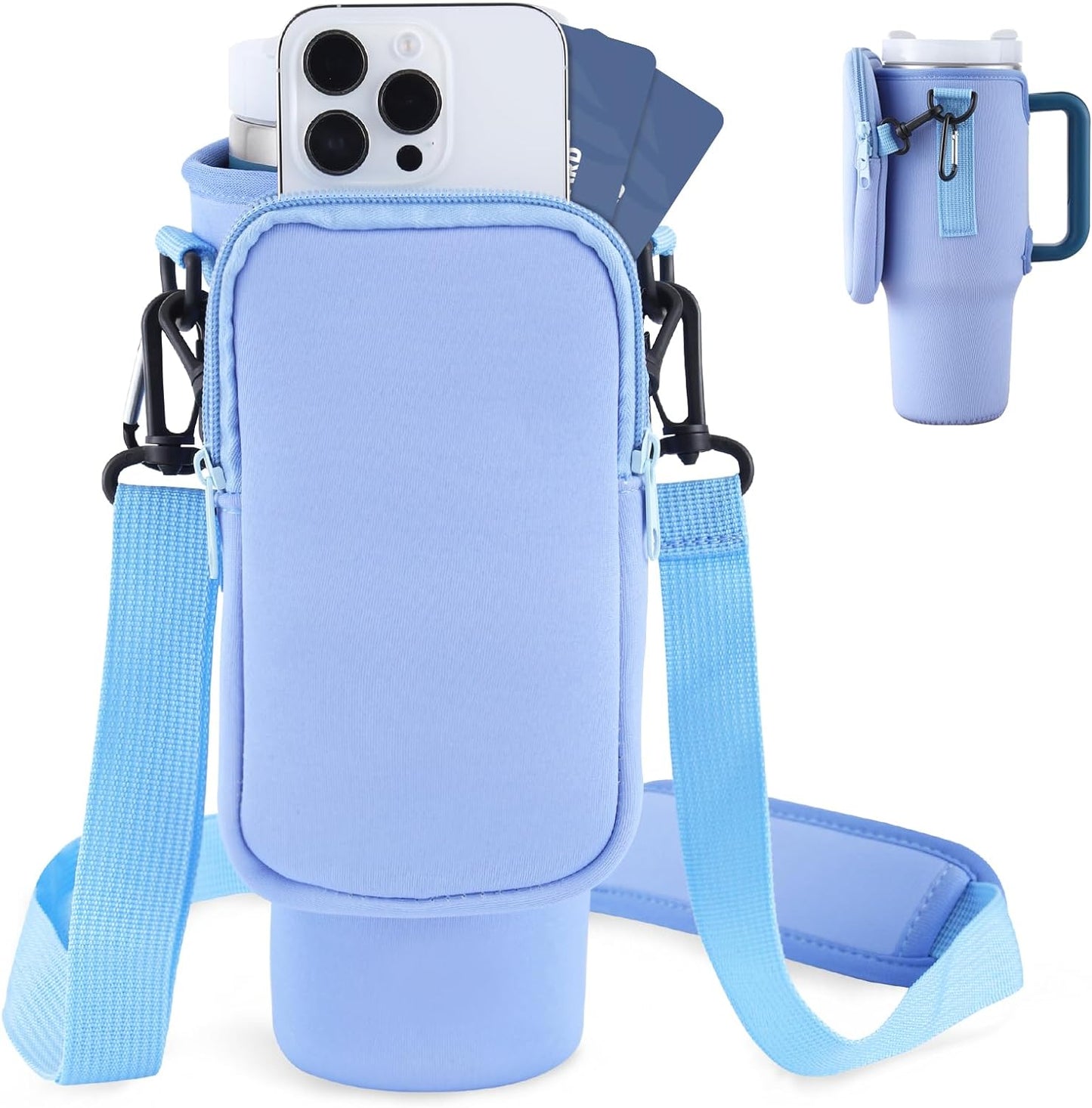 Slok Water Bottle Carrier Bag, Compatible With 40oz Tumbler With Handle, Modern Water Bottle Holder With Simple Adjustable Strap For Outdoor Walking Hiking Travelling Sports-Blue Purple - 0 - LumeraKids