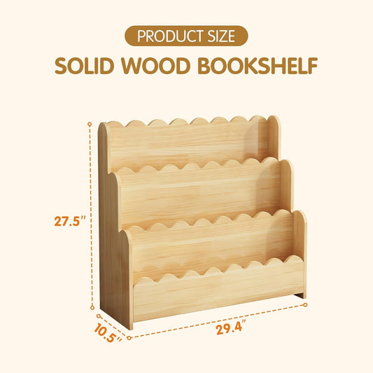 Natural Solid Pine Wood Montessori Nursery Bookshelf - Book Case - LumeraKids