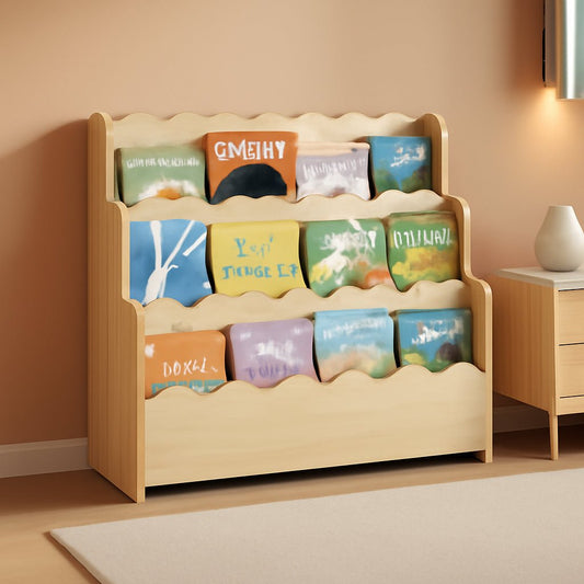 Natural Solid Pine Wood Montessori Nursery Bookshelf - Book Case - LumeraKids