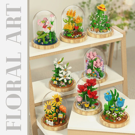 Bouquet de Fleurs en Blocs de Construction – Petites Particules Diamant - 0 - LumeraKids