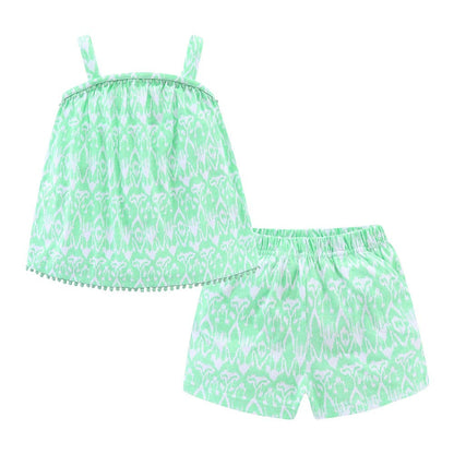 Ensemble 2 Pièces Fille | Haut + Short | Col Dentelle Floral | Coton | 12 mois à 10 ans