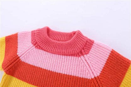 Chandail Tricoté Arc-en-Ciel Enfant | Col Rond | Rayures Colorées