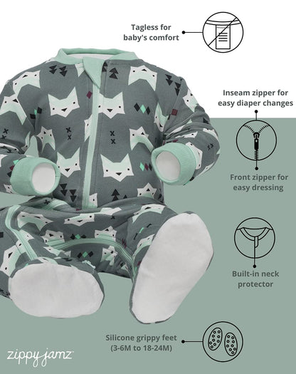 Pyjama Bébé ZippyJamz – Coton Bio GOTS | Double Fermeture Éclair