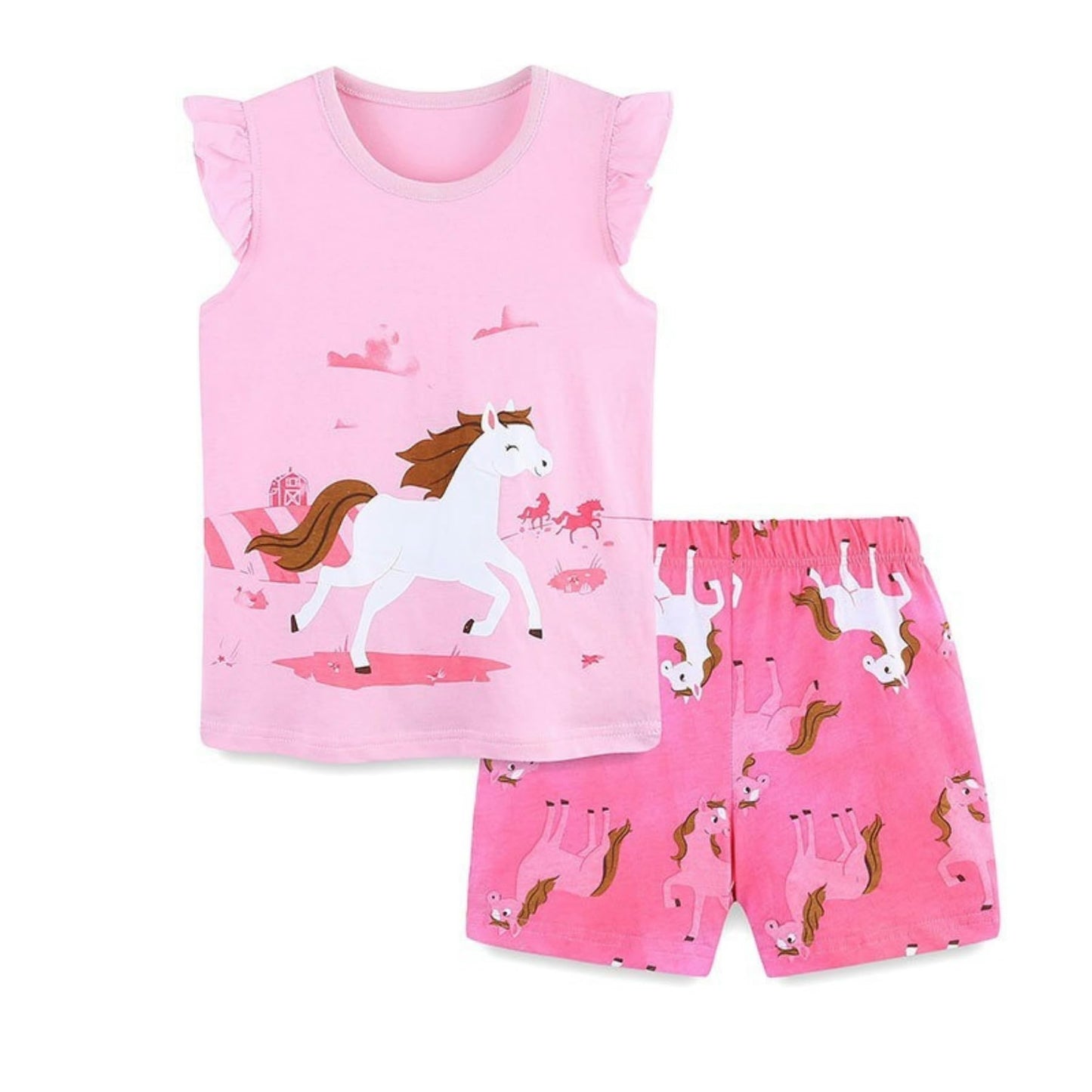 Ensemble 2 Pièces Fille Été | T-Shirt Sans Manches + Short | 100% Coton | 18 mois à 7 ans