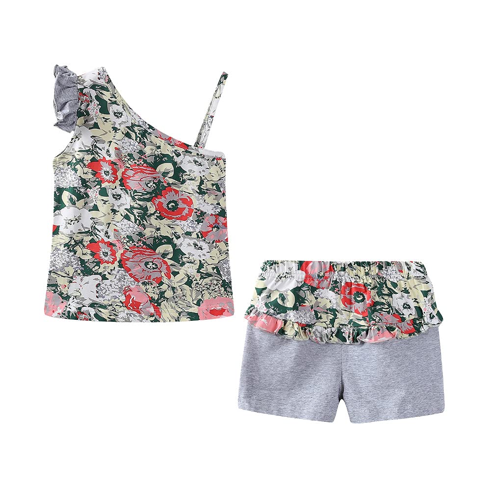 Ensemble 2 Pièces Fille | Haut + Short | Col Dentelle Floral | Coton | 12 mois à 10 ans