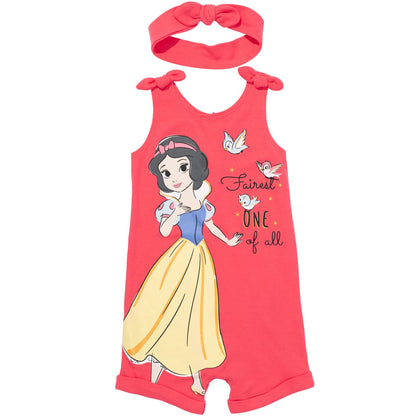Barboteuse Princesses Disney avec Bandeau | Imprimé Pailleté | Nouveau-né à 5T