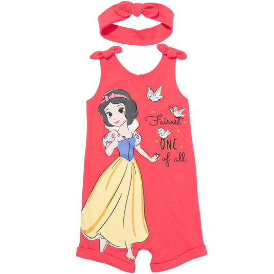 Barboteuse Princesses Disney avec Bandeau | Imprimé Pailleté | Nouveau-né à 5T