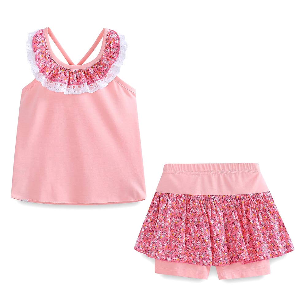 Ensemble 2 Pièces Fille | Haut + Short | Col Dentelle Floral | Coton | 12 mois à 10 ans