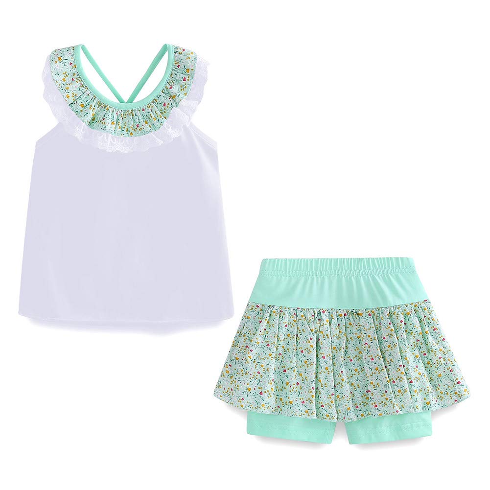 Ensemble 2 Pièces Fille | Haut + Short | Col Dentelle Floral | Coton | 12 mois à 10 ans