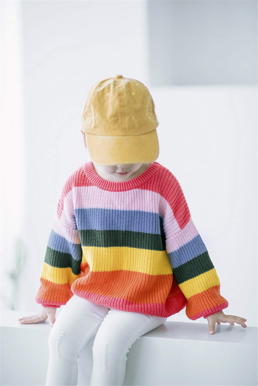 Chandail Tricoté Arc-en-Ciel Enfant | Col Rond | Rayures Colorées