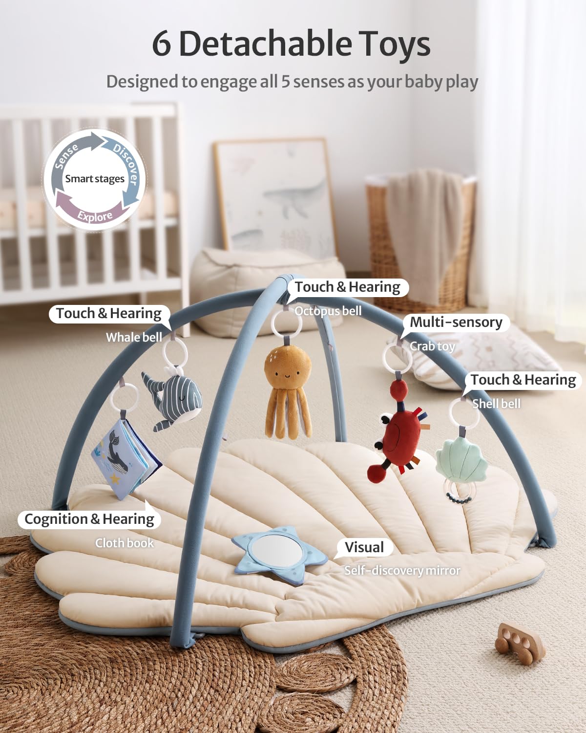 Tapis d'Éveil Bébé Feuille Géante — 6 Jouets Détachables | Blissful Diary - LumeraKids