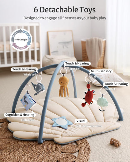 Tapis d'Éveil Bébé Feuille Géante — 6 Jouets Détachables | Blissful Diary - LumeraKids