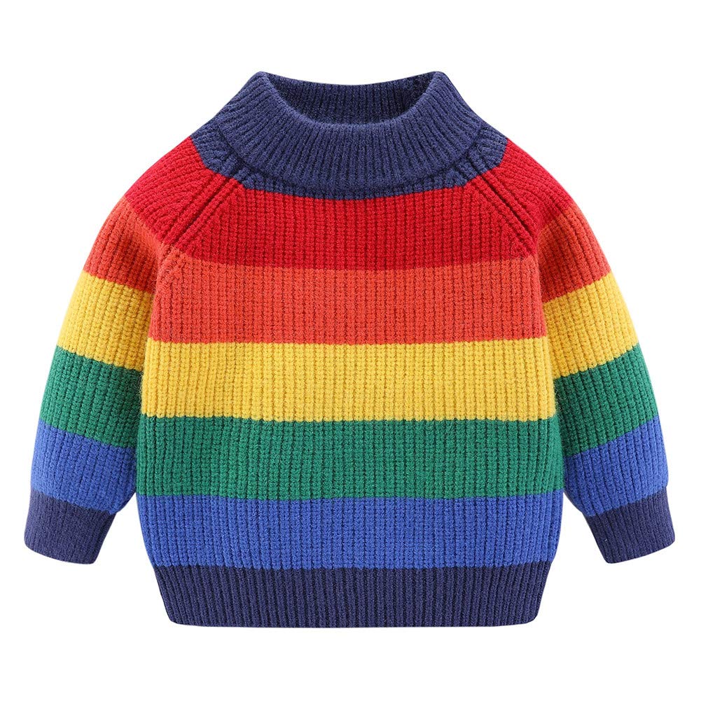Chandail Tricoté Arc-en-Ciel Enfant | Col Rond | Rayures Colorées