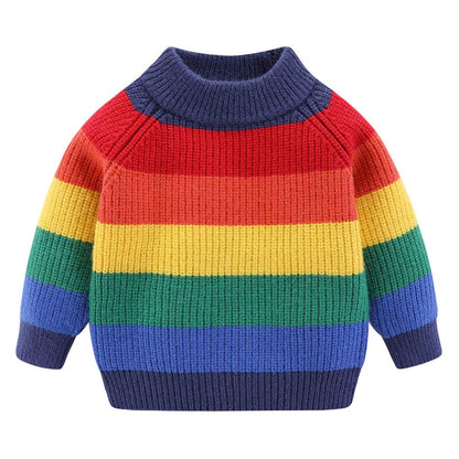 Chandail Tricoté Arc-en-Ciel Enfant | Col Rond | Rayures Colorées