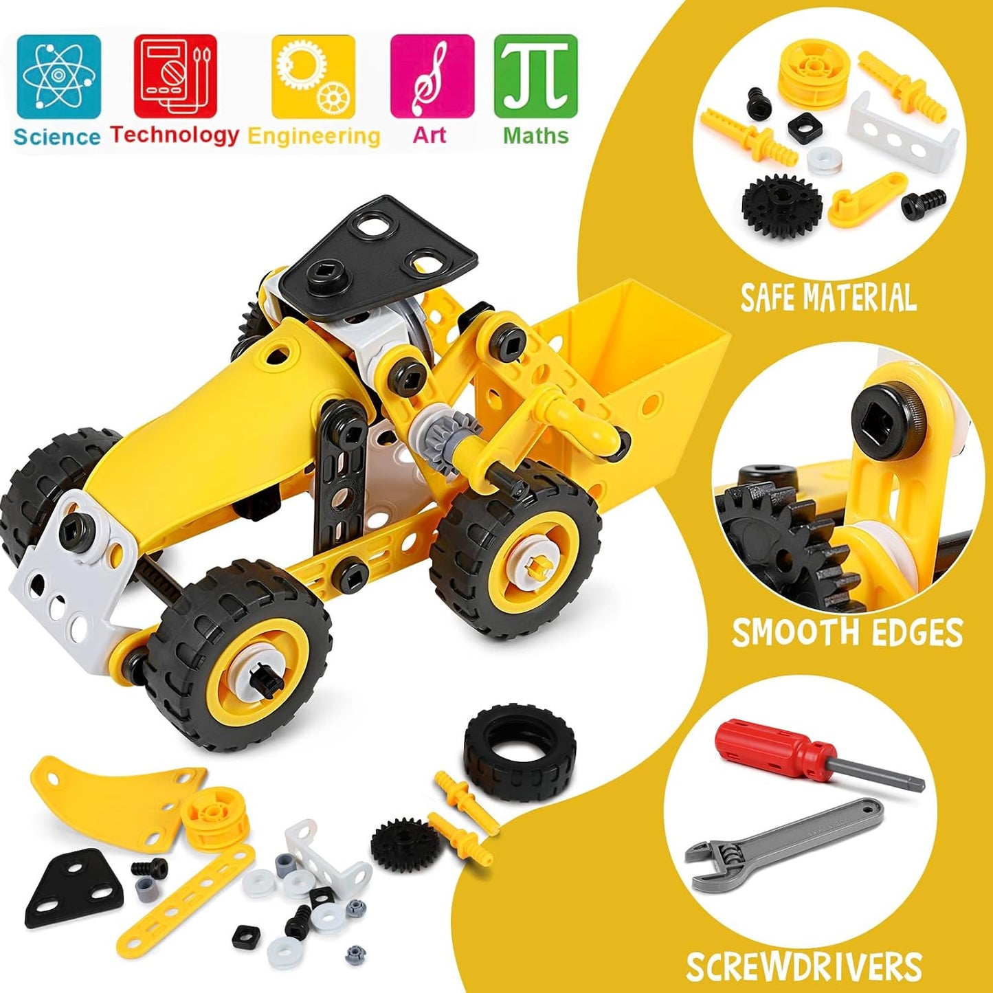 Kit STEM 10 en 1 – Véhicules de Construction | 100 Pièces | Dès 4 ans