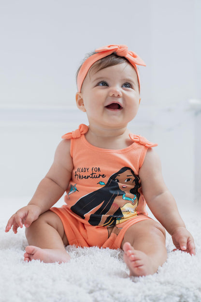 Barboteuse Princesses Disney avec Bandeau | Imprimé Pailleté | Nouveau-né à 5T