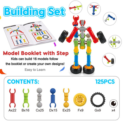 Jeu de construction STEM Qirptey – 125 pièces | Blocs éducatifs pour enfants 3-8 ans | Cadeau créatif