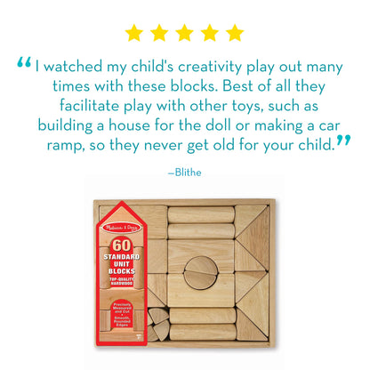 Melissa & Doug – Blocs de construction en bois (60 pièces) avec bac de rangement - LumeraKids