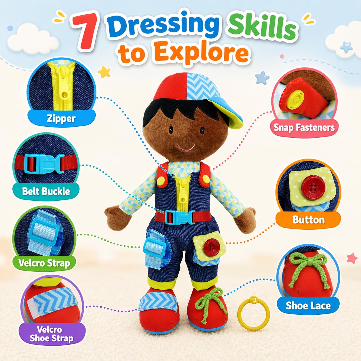 Poupée Éducative Dressy Friends – Prénom Personnalisable | Montessori Apprendre à S'habiller | Cadeau Filles & Garçons 2 ans+