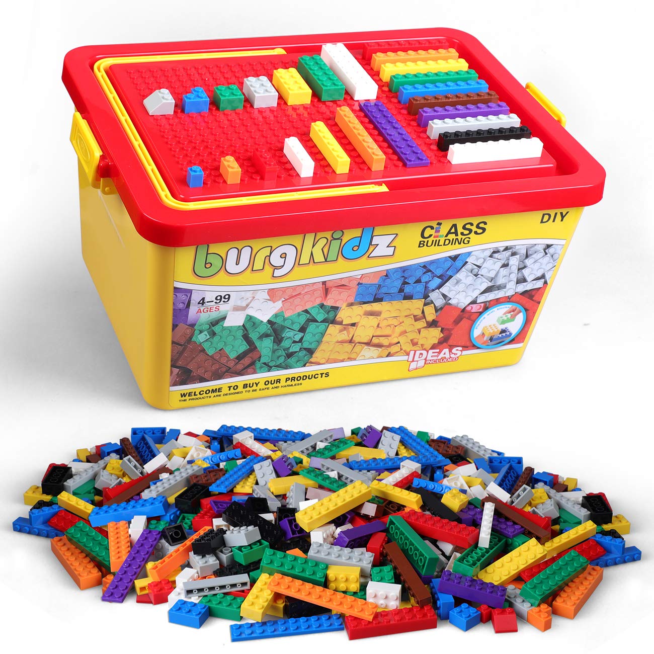 Burgkidz – Set de Briques de Construction Premium | 568 pièces | Boîte-rangement avec couvercle-plaque | Dès 3 ans - LumeraKids