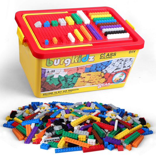 Burgkidz – Set de Briques de Construction Premium | 568 pièces | Boîte-rangement avec couvercle-plaque | Dès 3 ans - LumeraKids