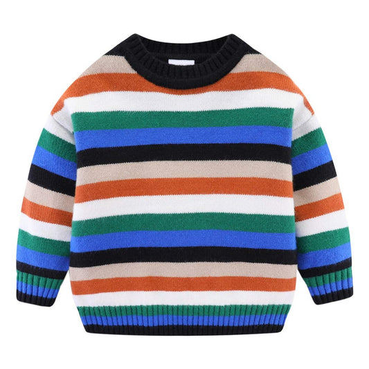 Chandail Tricoté Arc-en-Ciel Enfant | Col Rond | Rayures Colorées