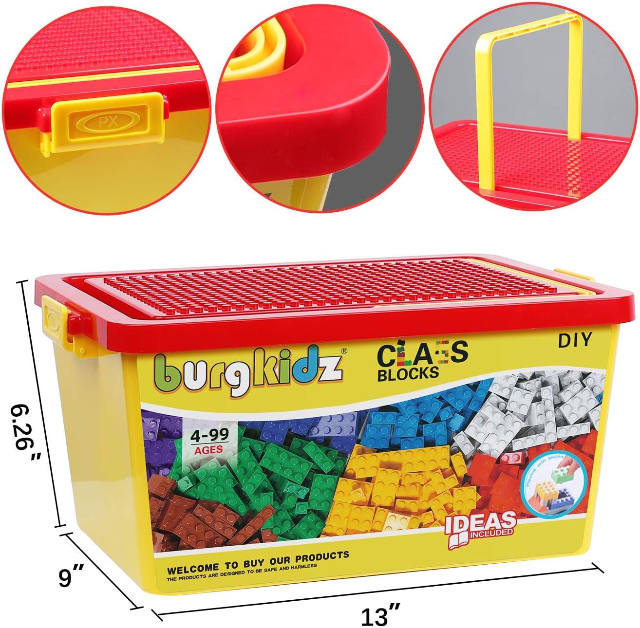 Burgkidz – Set de Briques de Construction Premium | 568 pièces | Boîte-rangement avec couvercle-plaque | Dès 3 ans - LumeraKids