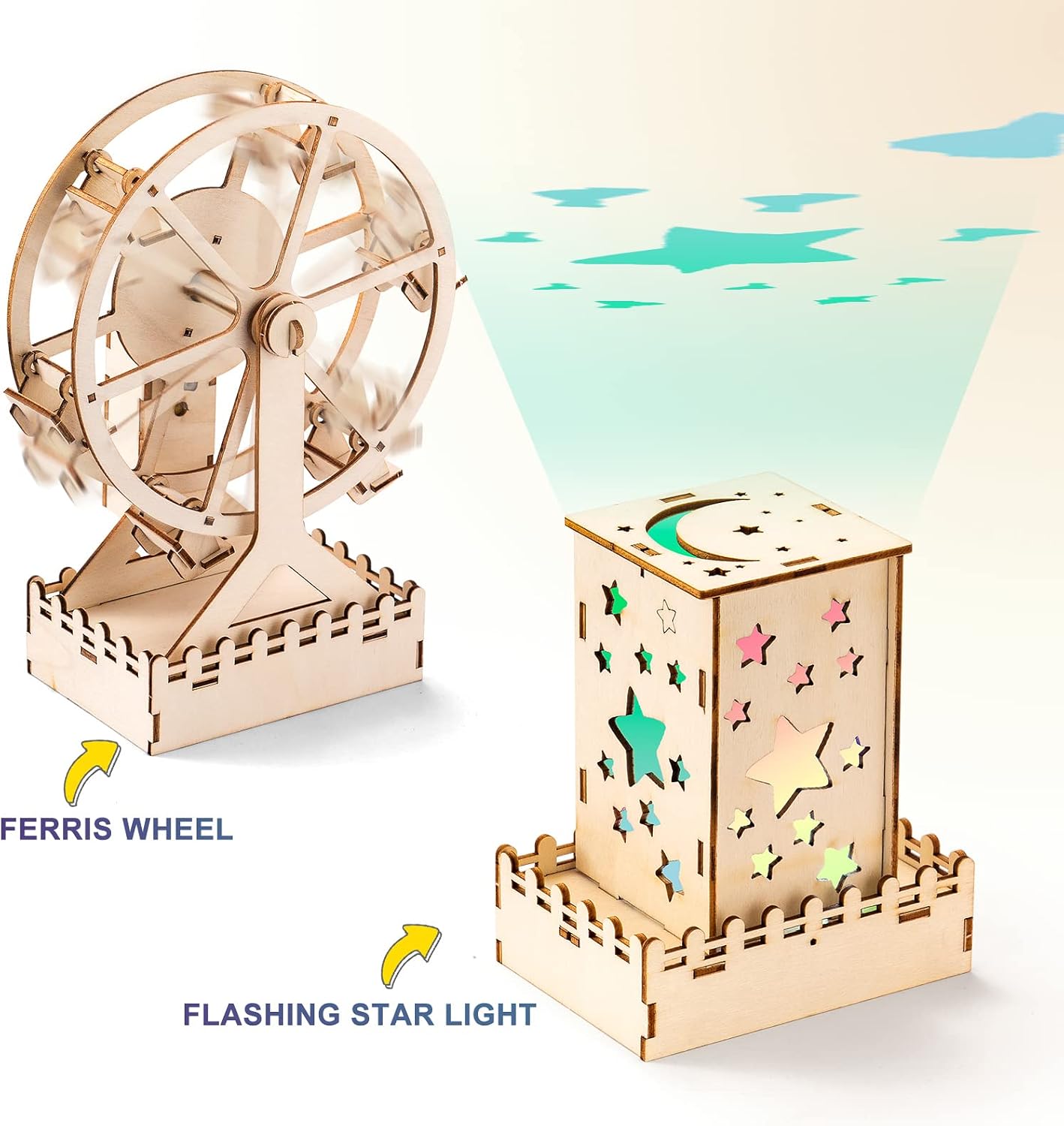 Kit STEM 5-en-1 : Puzzles 3D en Bois – Grande Roue, Carrousel, Moulin, Lampe & Veilleuse | Jouet Éducatif Enfants 8-12 ans - LumeraKids