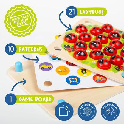 Nene Toys Jeu de Mémoire Coccinelle en Bois — 24 Motifs, Développement Cognitif | Dès 3 Ans