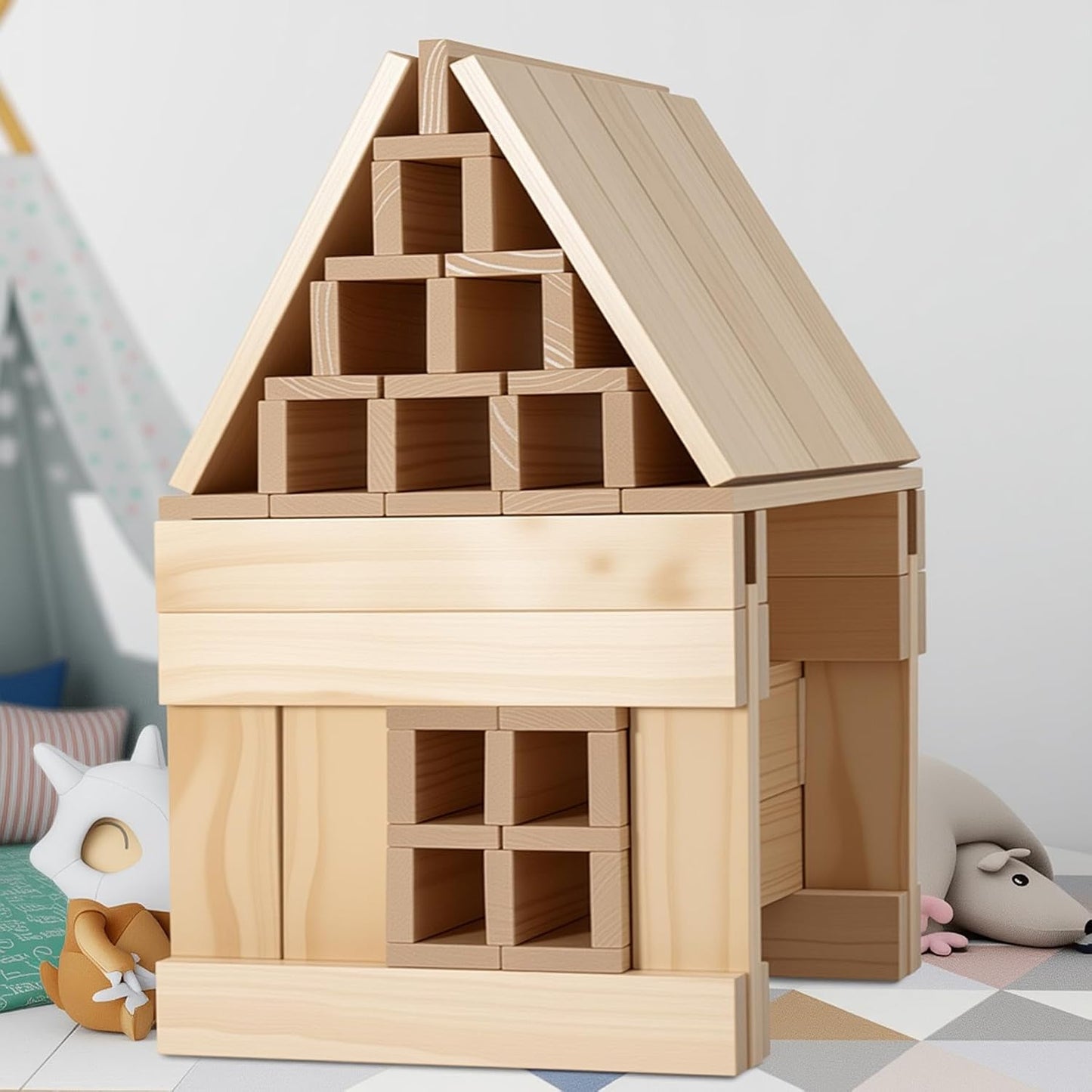 Blocs de construction géants Archimedes – Ensemble STEM XXL en bois naturel (32 pcs, 50 cm) pour enfants 3-8 ans - LumeraKids