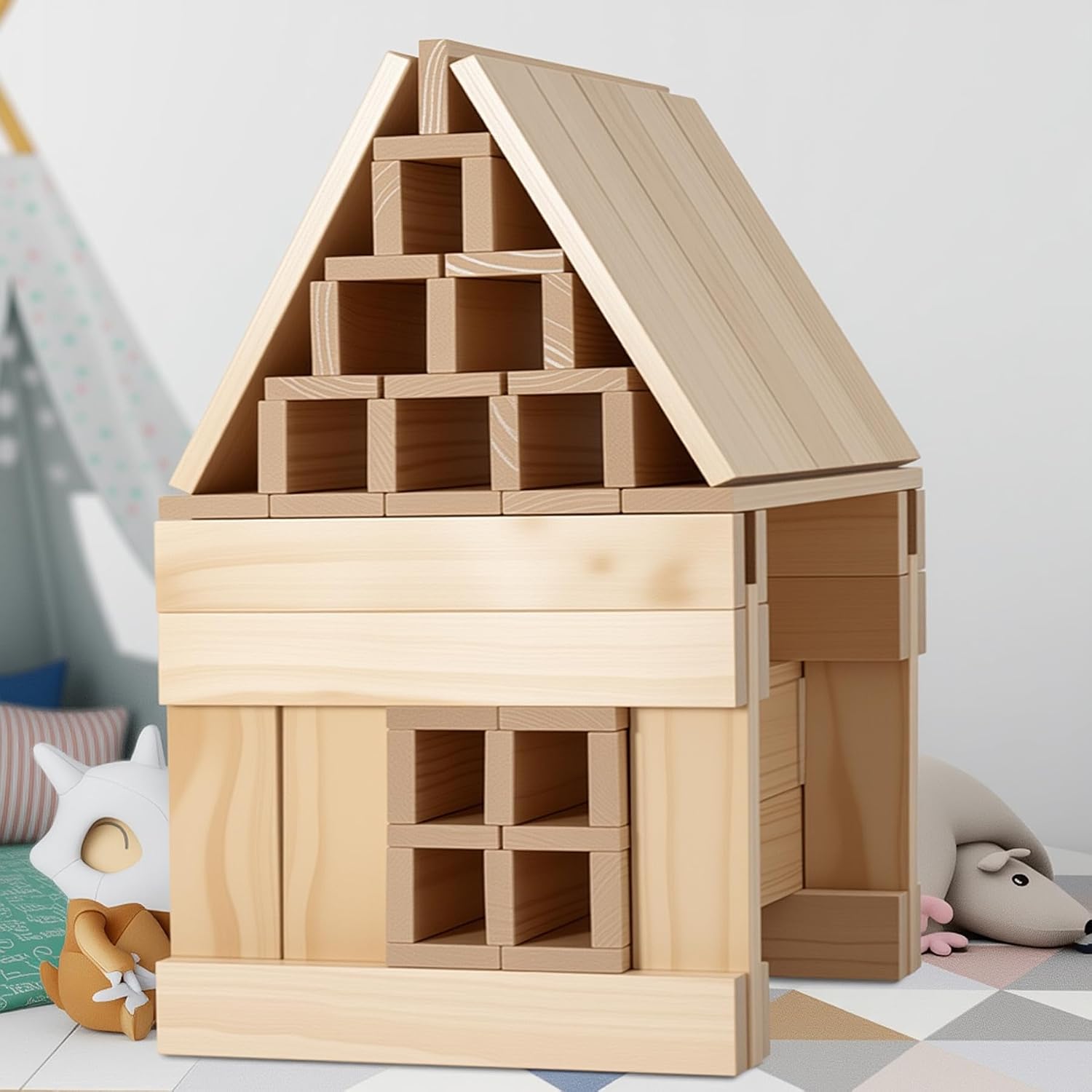 Blocs de construction géants Archimedes – Ensemble STEM XXL en bois naturel (32 pcs, 50 cm) pour enfants 3-8 ans - LumeraKids