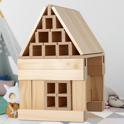 Blocs de construction géants Archimedes – Ensemble STEM XXL en bois naturel (32 pcs, 50 cm) pour enfants 3-8 ans - LumeraKids