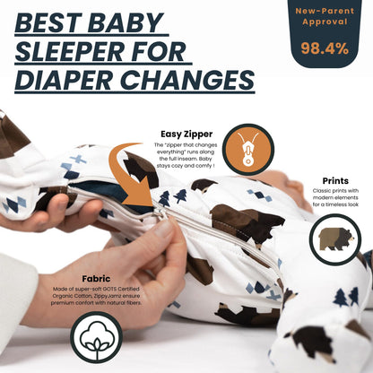 Pyjama Bébé ZippyJamz – Coton Bio GOTS | Double Fermeture Éclair