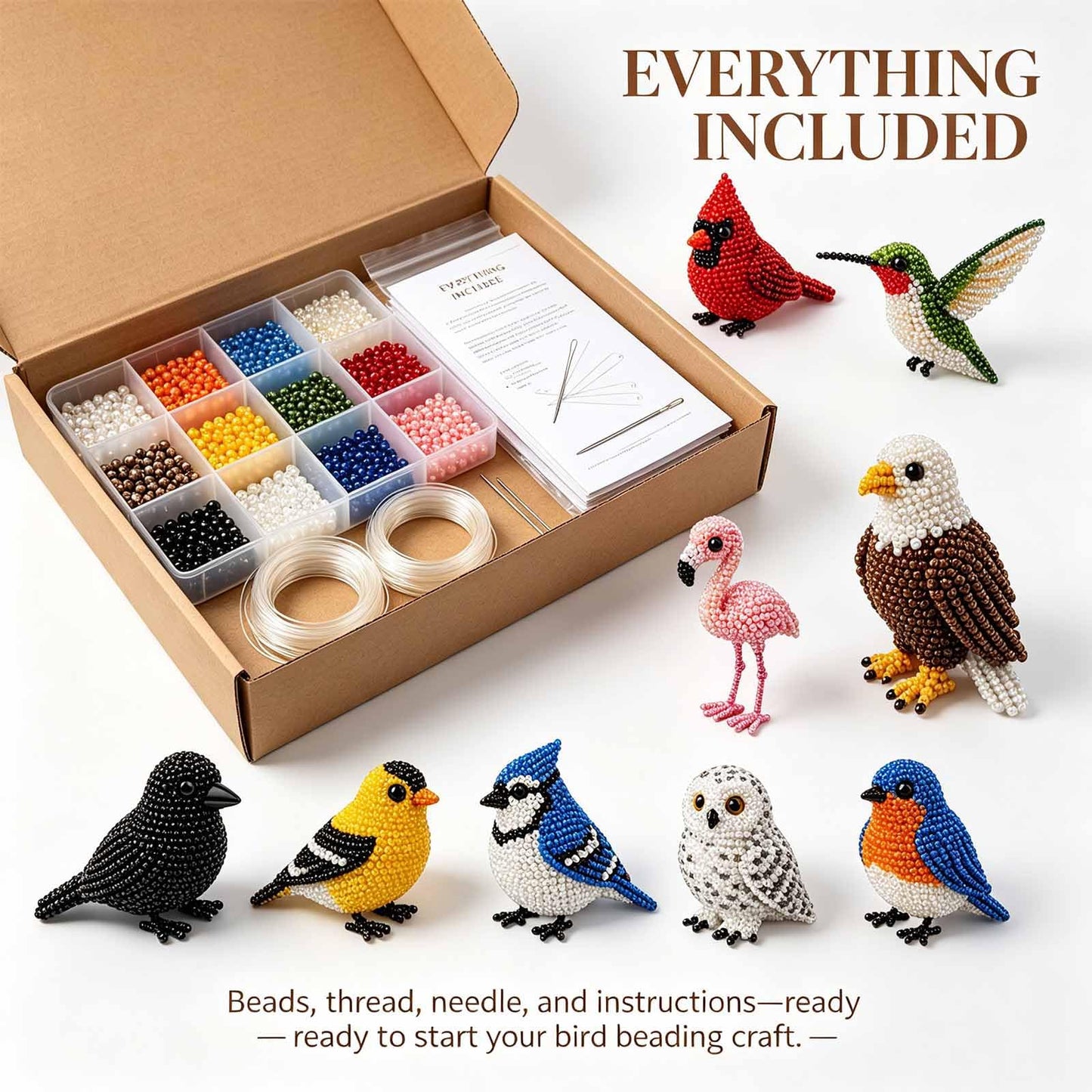 Kit DIY Oiseaux en perles 3D – Broderie artisanale pour adultes et débutants