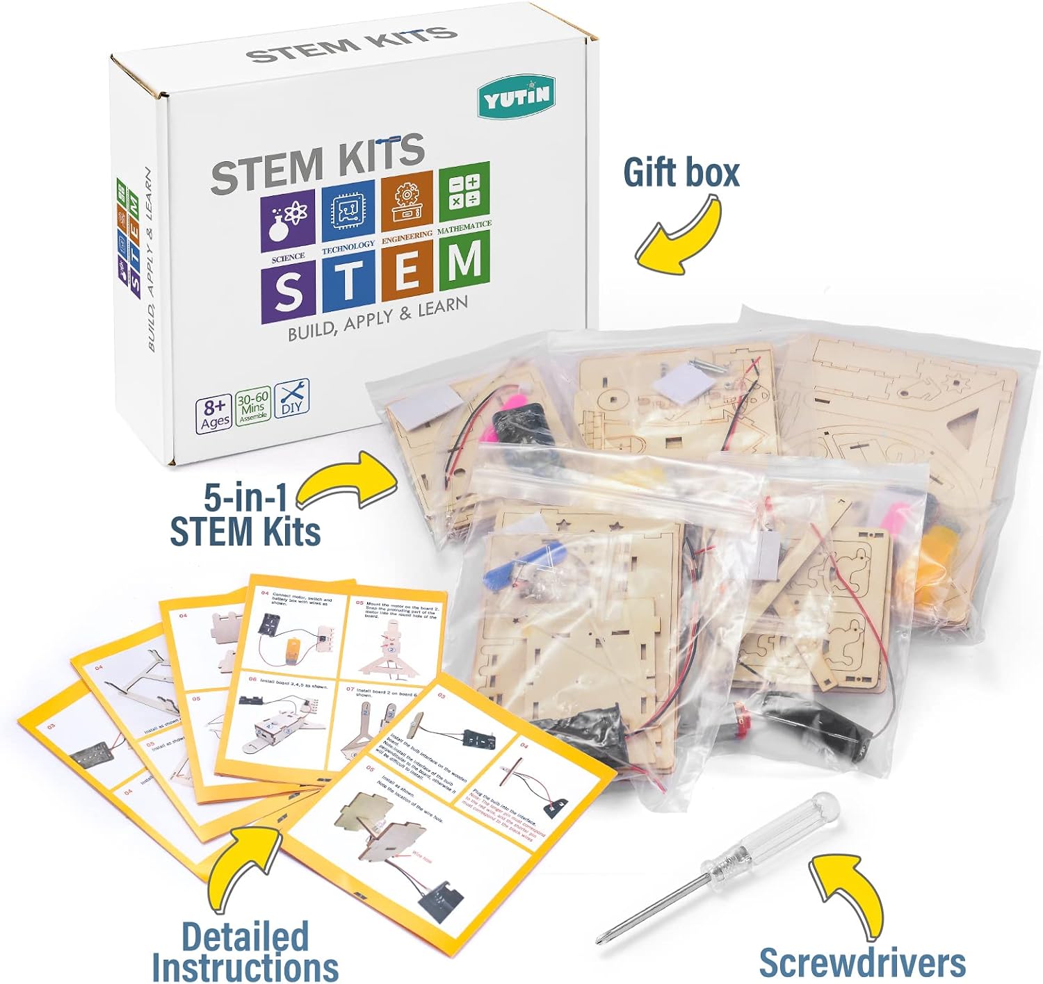 Kit STEM 5-en-1 : Puzzles 3D en Bois – Grande Roue, Carrousel, Moulin, Lampe & Veilleuse | Jouet Éducatif Enfants 8-12 ans - LumeraKids