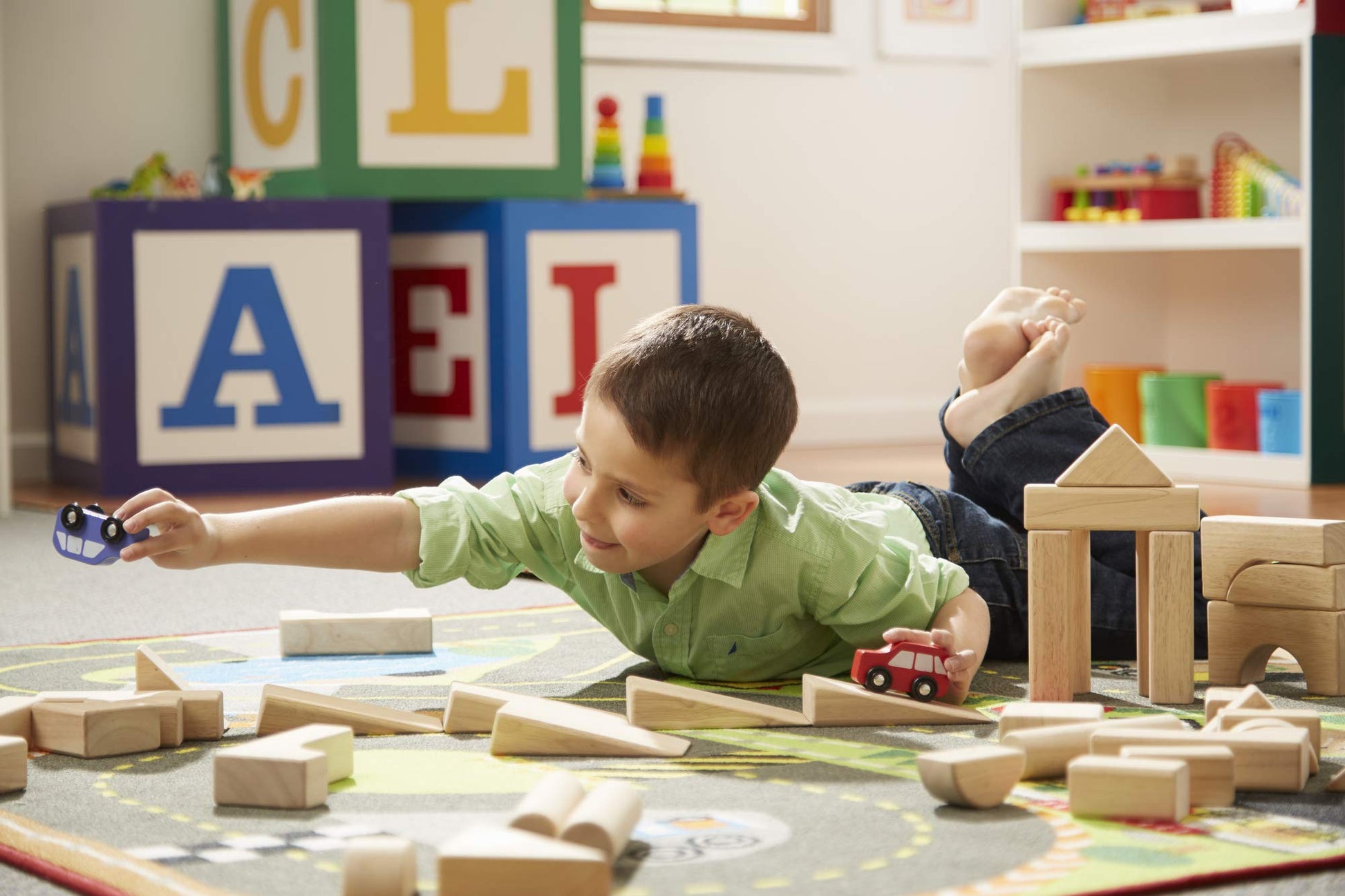 Melissa & Doug – Blocs de construction en bois (60 pièces) avec bac de rangement - LumeraKids