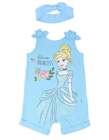Barboteuse Princesses Disney avec Bandeau | Imprimé Pailleté | Nouveau-né à 5T