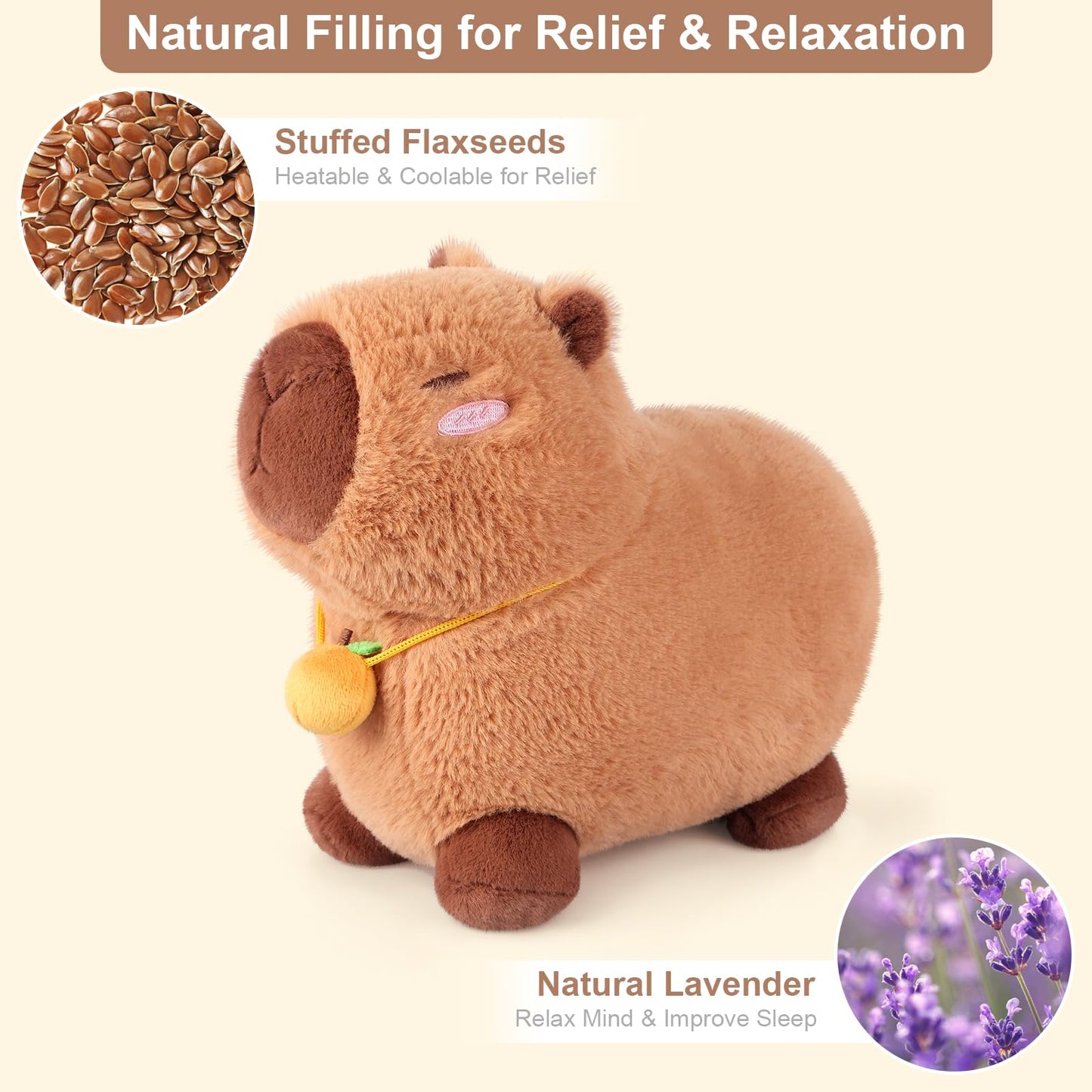 Peluche Capybara Chauffante & Rafraîchissante – Soulagement Naturel, Parfum Lavande | Cadeau Enfants & Adultes