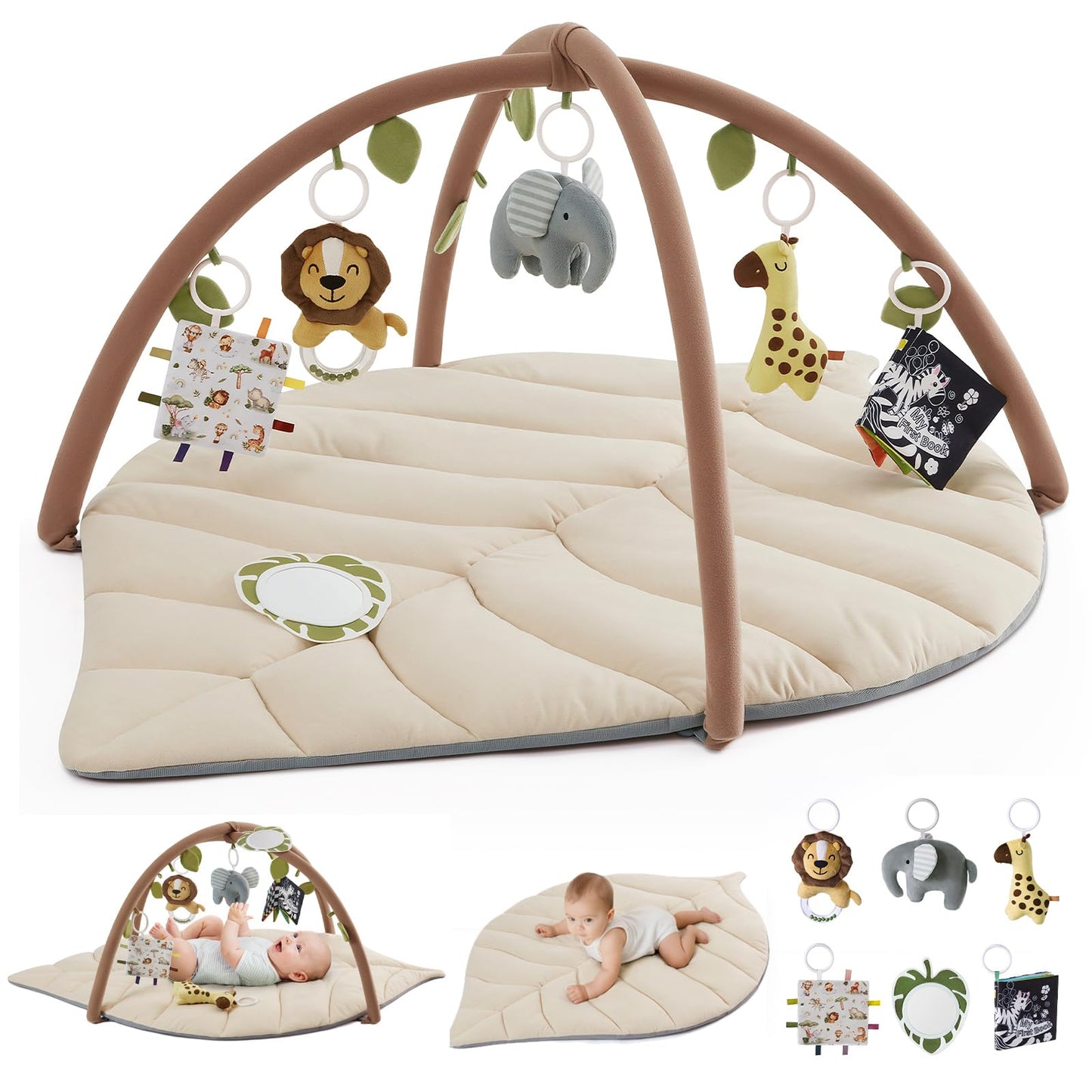 Tapis d'Éveil Bébé Feuille Géante — 6 Jouets Détachables | Blissful Diary - LumeraKids