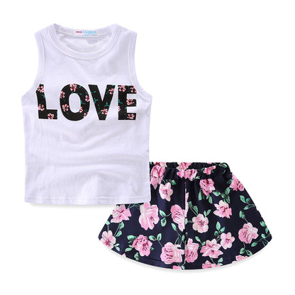 Ensemble 2 Pièces Fille | Haut + Short | Col Dentelle Floral | Coton | 12 mois à 10 ans
